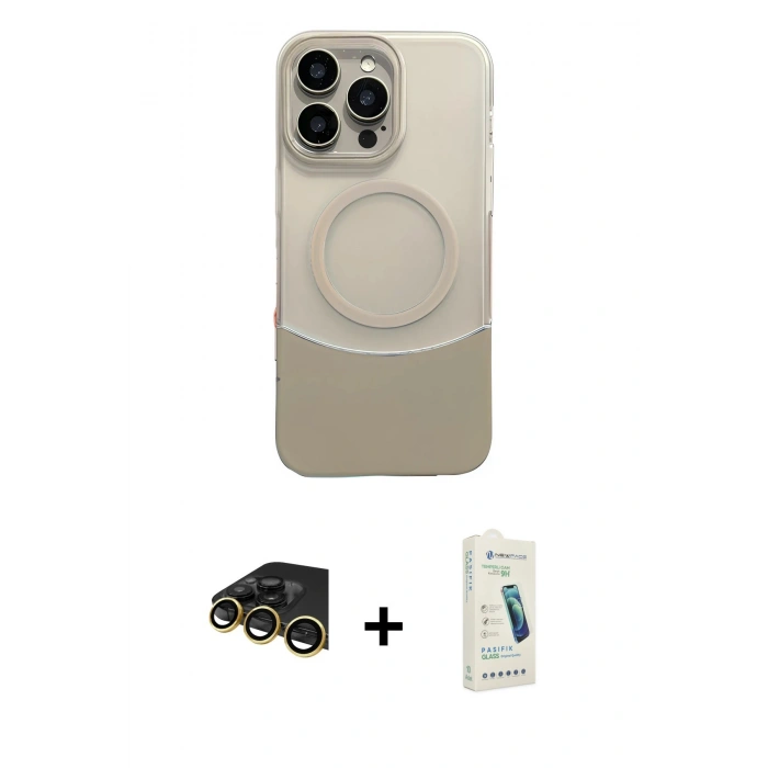 MARSİLYAN™- iPhone 14 Pro Max Kılıf Kozmos Form Özel Seri - Şeffaf Pasifik Cam Ekran Koruyucu + Raze Metal Kamera Lens - GD