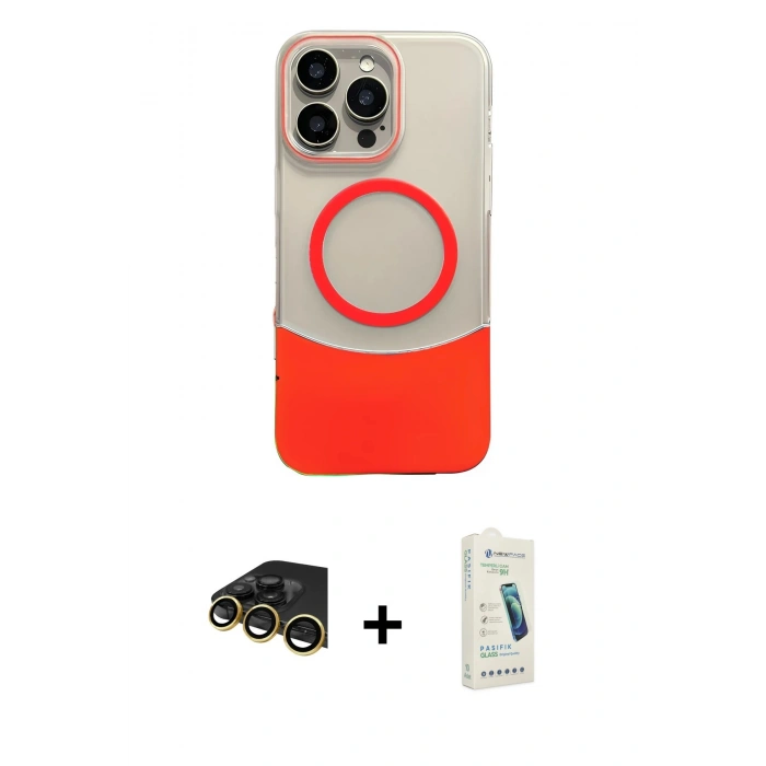 MARSİLYAN™- iPhone 14 Pro Max Kılıf Kozmos Form Özel Seri - Şeffaf Pasifik Cam Ekran Koruyucu + Raze Metal Kamera Lens - GD