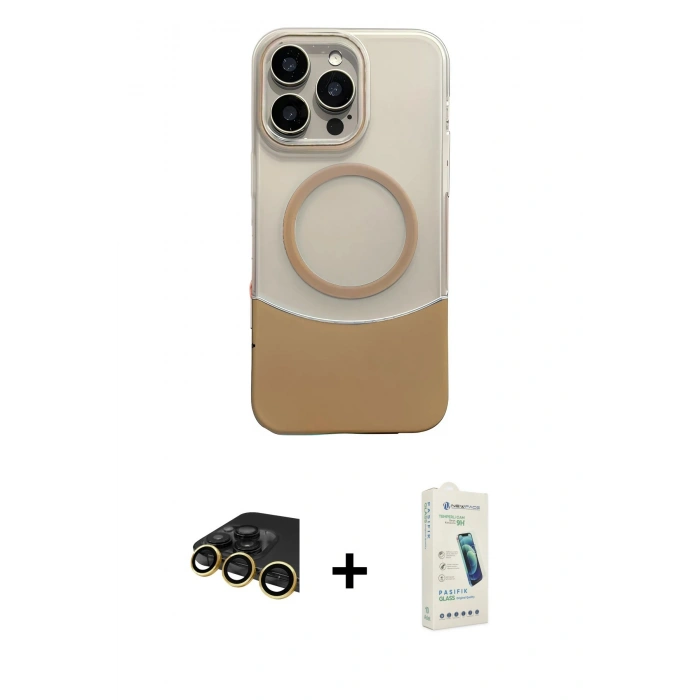 MARSİLYAN™- iPhone 14 Pro Max Kılıf Kozmos Form Özel Seri - Şeffaf Pasifik Cam Ekran Koruyucu + Raze Metal Kamera Lens - GD