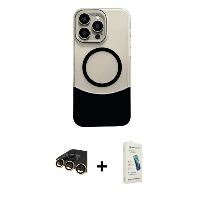 MARSİLYAN™- iPhone 14 Pro Max Kılıf Kozmos Form Özel Seri - Şeffaf Pasifik Cam Ekran Koruyucu + Raze Metal Kamera Lens - GD