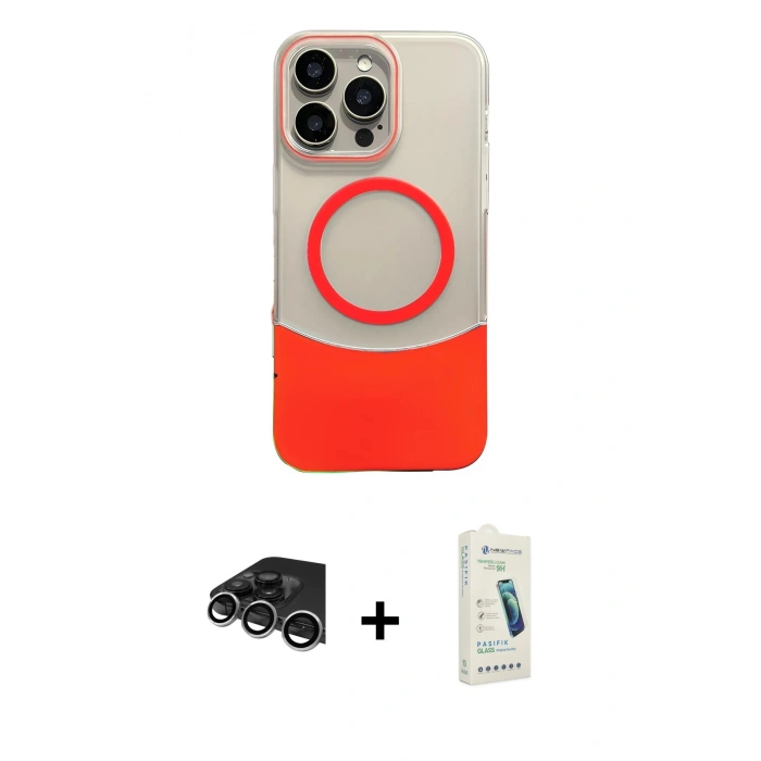 MARSİLYAN™- iPhone 14 Pro Max Kılıf Kozmos Form Özel Seri - Şeffaf Pasifik Cam Ekran Koruyucu + Raze Metal Kamera Lens - GS