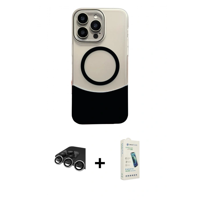 MARSİLYAN™- iPhone 14 Pro Max Kılıf Kozmos Form Özel Seri - Şeffaf Pasifik Cam Ekran Koruyucu + Raze Metal Kamera Lens - GS
