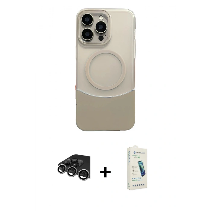 MARSİLYAN™- iPhone 14 Pro Max Kılıf Kozmos Form Özel Seri - Şeffaf Pasifik Cam Ekran Koruyucu + Raze Metal Kamera Lens - GS