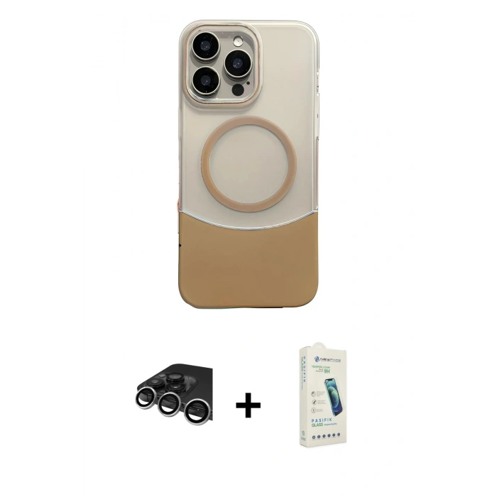 MARSİLYAN™- iPhone 14 Pro Max Kılıf Kozmos Form Özel Seri - Şeffaf Pasifik Cam Ekran Koruyucu + Raze Metal Kamera Lens - GS