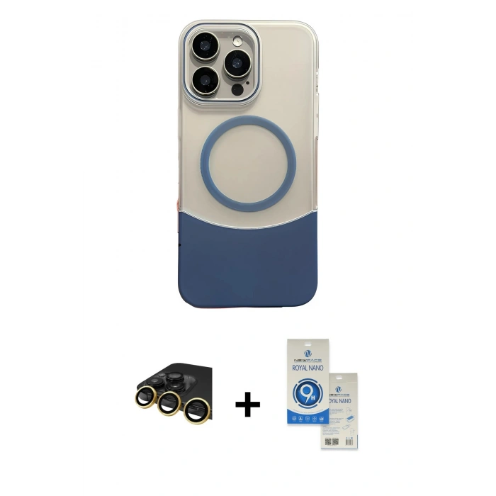 MARSİLYAN™- iPhone 14 Pro Max Kılıf Kozmos Form Özel Seri - Şeffaf Royal Nano Ekran Koruyucu + Raze Metal Kamera Lens - GD