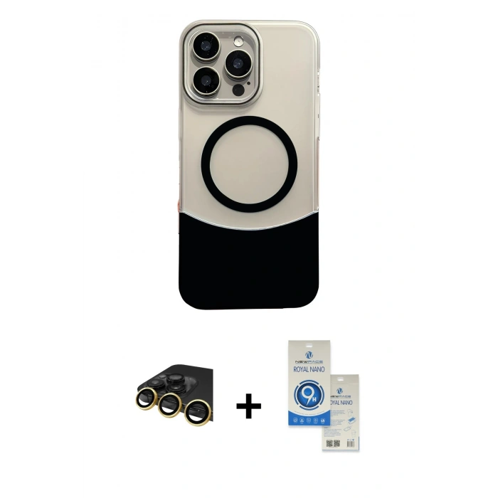 MARSİLYAN™- iPhone 14 Pro Max Kılıf Kozmos Form Özel Seri - Şeffaf Royal Nano Ekran Koruyucu + Raze Metal Kamera Lens - GD