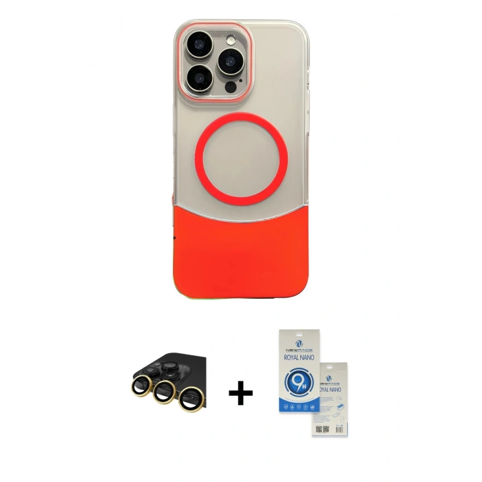 MARSİLYAN™- iPhone 14 Pro Max Kılıf Kozmos Form Özel Seri - Şeffaf Royal Nano Ekran Koruyucu + Raze Metal Kamera Lens - GD