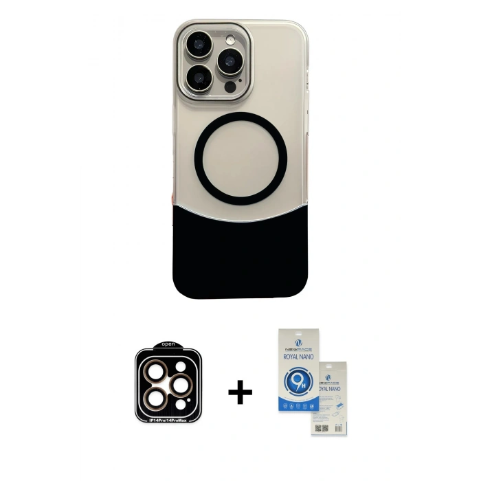 MARSİLYAN™- iPhone 14 Pro Max Kılıf Kozmos Form Özel Seri - Şeffaf Royal Nano Ekran Koruyucu + PVD Metal Kamera Lens - TU