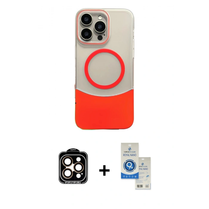 MARSİLYAN™- iPhone 14 Pro Max Kılıf Kozmos Form Özel Seri - Şeffaf Royal Nano Ekran Koruyucu + PVD Metal Kamera Lens - TU