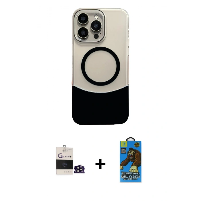 MARSİLYAN™- iPhone 14 Pro Max Kılıf Kozmos Form Özel Seri - Siyah 18D Cam Ekran Koruyucu + Bilvis Titan Kamera Lens - SH