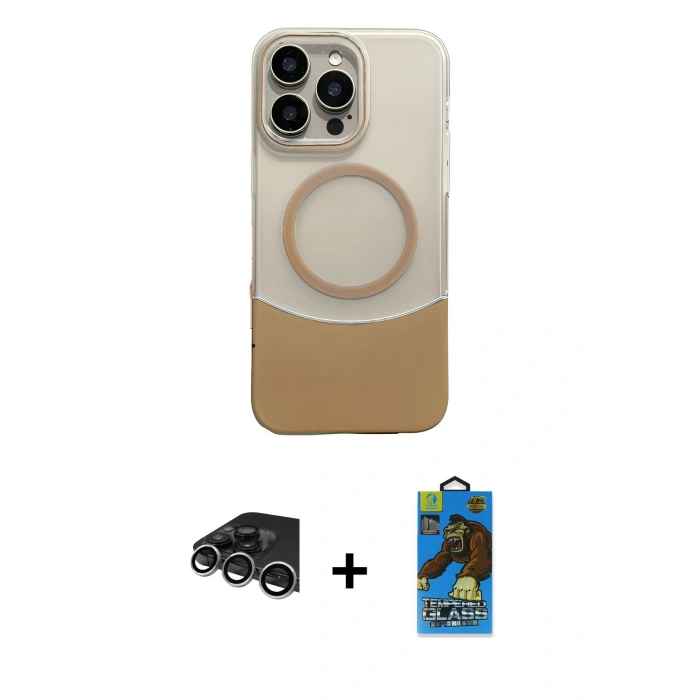 MARSİLYAN™- iPhone 14 Pro Max Kılıf Kozmos Form Özel Seri - Siyah 18D Cam Ekran Koruyucu + Gümüş Raze Metal Kamera Lens