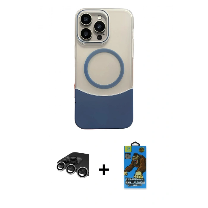 MARSİLYAN™- iPhone 14 Pro Max Kılıf Kozmos Form Özel Seri - Siyah 18D Cam Ekran Koruyucu + Gümüş Raze Metal Kamera Lens