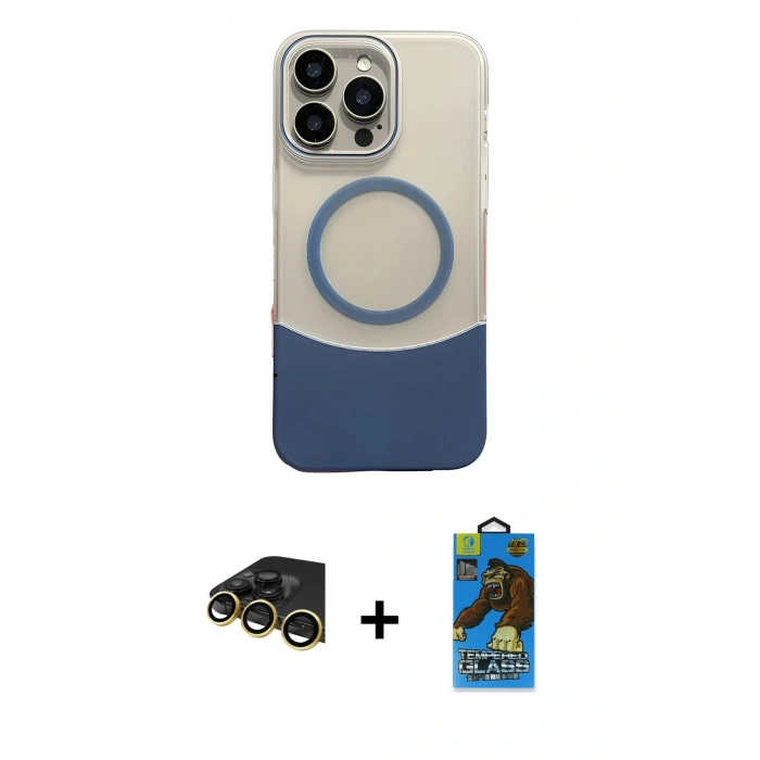 MARSİLYAN™- iPhone 14 Pro Max Kılıf Kozmos Form Özel Seri - Siyah 18D Cam Ekran Koruyucu + Raze Metal Kamera Lens - GD