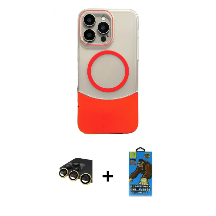 MARSİLYAN™- iPhone 14 Pro Max Kılıf Kozmos Form Özel Seri - Siyah 18D Cam Ekran Koruyucu + Raze Metal Kamera Lens - GD