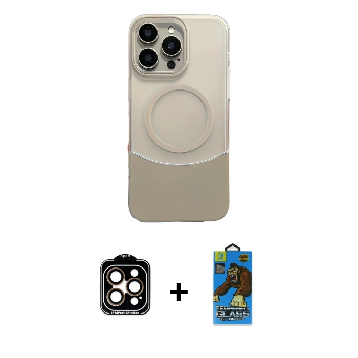 MARSİLYAN™- iPhone 14 Pro Max Kılıf Kozmos Form Özel Seri - Siyah 18D Cam Ekran Koruyucu + PVD Metal Kamera Lens - TU
