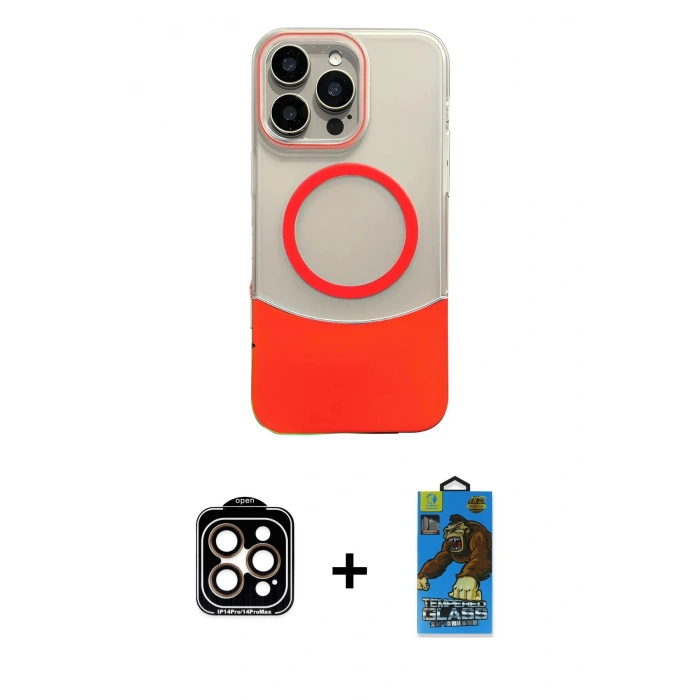 MARSİLYAN™- iPhone 14 Pro Max Kılıf Kozmos Form Özel Seri - Siyah 18D Cam Ekran Koruyucu + PVD Metal Kamera Lens - TU