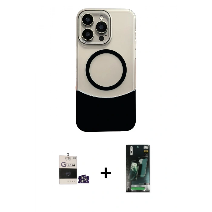 MARSİLYAN™- iPhone 14 Pro Max Kılıf Kozmos Form Özel Seri - Siyah 360 Mat Full Body Arka Koruyucu + Bilvis Titan Kamera Lens - GS