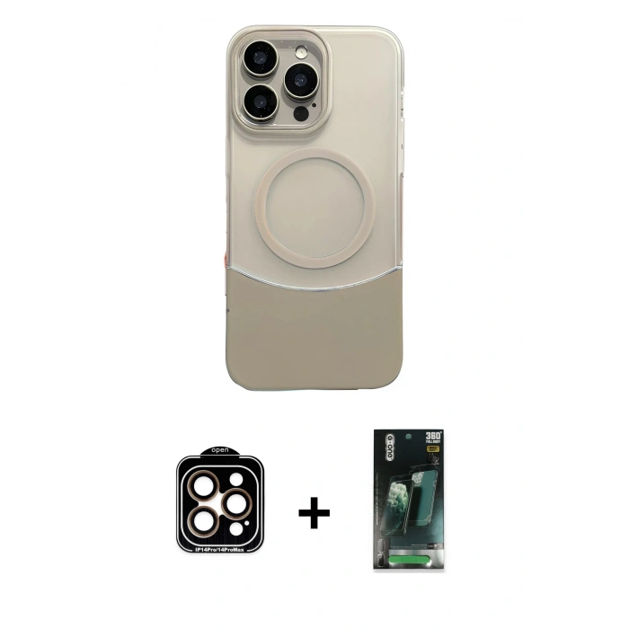 MARSİLYAN™- iPhone 14 Pro Max Kılıf Kozmos Form Özel Seri - Siyah 360 Mat Full Body Arka Koruyucu + PVD Metal Kamera Lens - TU