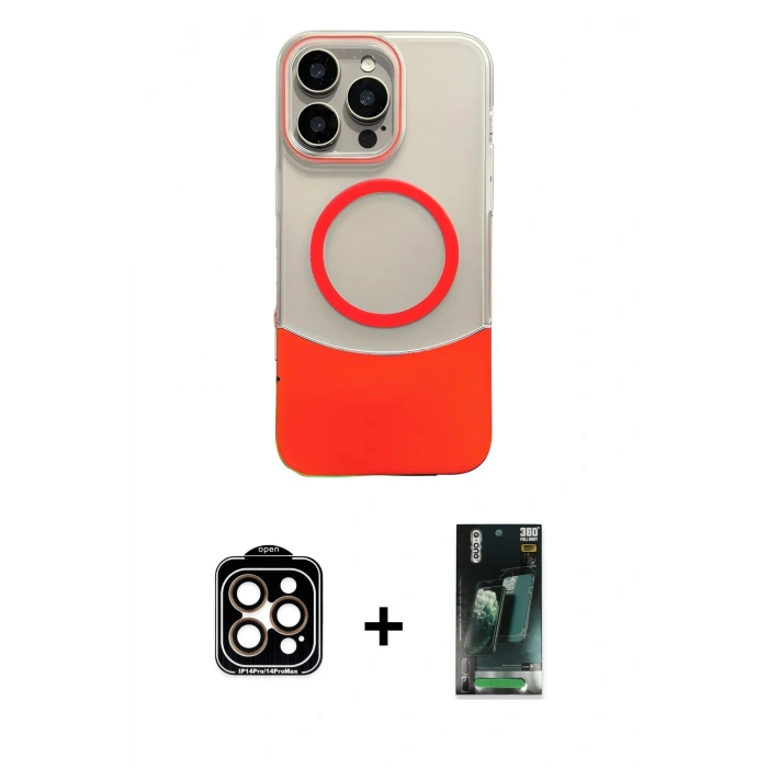MARSİLYAN™- iPhone 14 Pro Max Kılıf Kozmos Form Özel Seri - Siyah 360 Mat Full Body Arka Koruyucu + PVD Metal Kamera Lens - TU