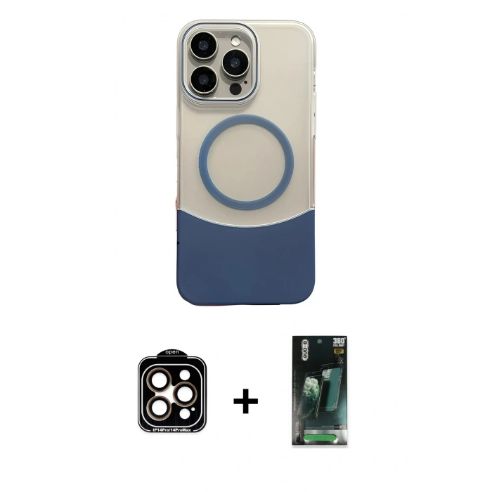 MARSİLYAN™- iPhone 14 Pro Max Kılıf Kozmos Form Özel Seri - Siyah 360 Mat Full Body Arka Koruyucu + PVD Metal Kamera Lens - TU
