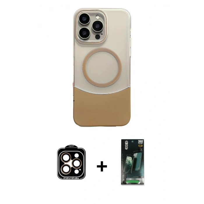 MARSİLYAN™- iPhone 14 Pro Max Kılıf Kozmos Form Özel Seri - Siyah 360 Mat Full Body Arka Koruyucu + PVD Metal Kamera Lens - TU