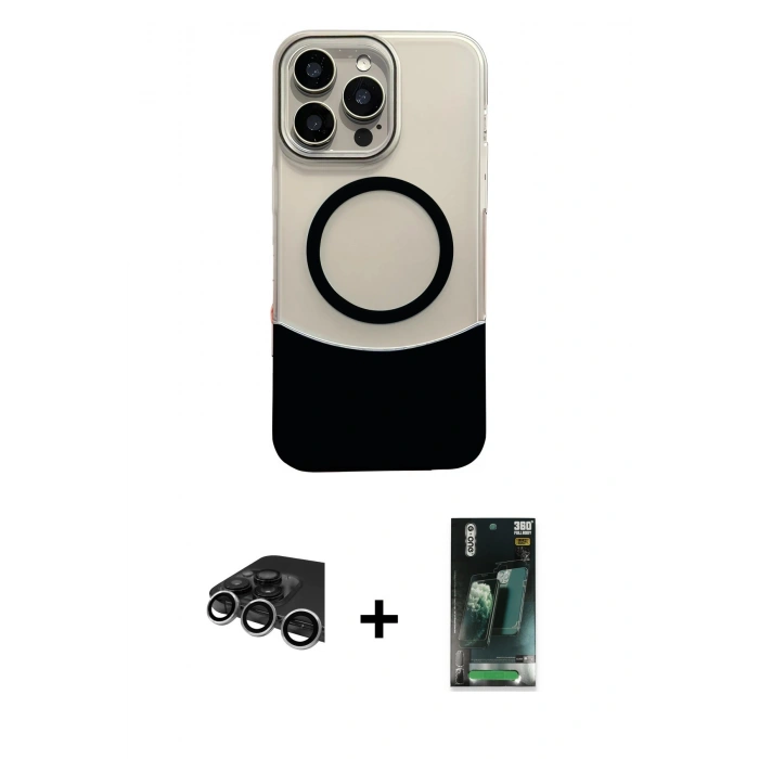 MARSİLYAN™- iPhone 14 Pro Max Kılıf Kozmos Form Özel Seri - Siyah 360 Mat Full Body Arka Koruyucu + Raze Metal Kamera Lens - GS