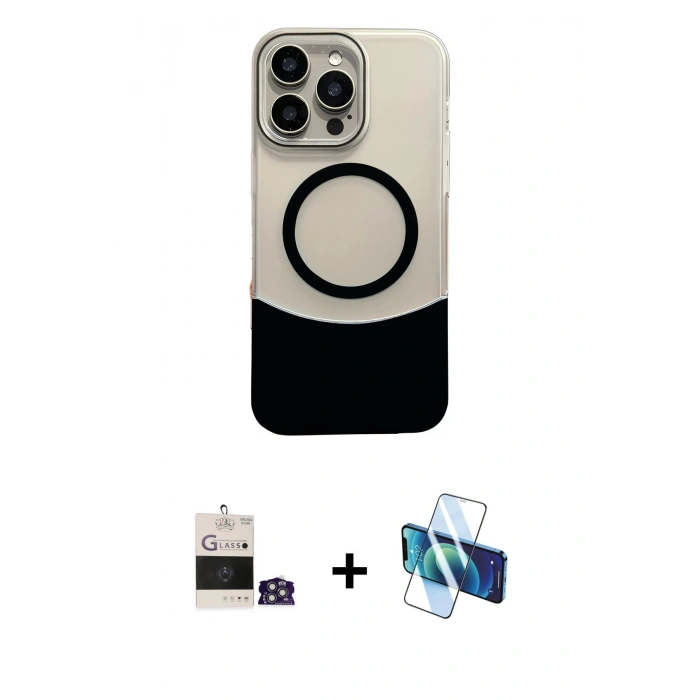 MARSİLYAN™- iPhone 14 Pro Max Kılıf Kozmos Form Özel Seri - Siyah 3D Antistatik Cam Ekran Koruyucu + Gümüş Bilvis Titan Kamera Lens