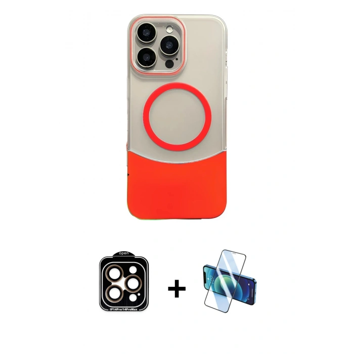 MARSİLYAN™- iPhone 14 Pro Max Kılıf Kozmos Form Özel Seri - Siyah 3D Antistatik Cam Ekran Koruyucu + PVD Metal Kamera Lens - TU