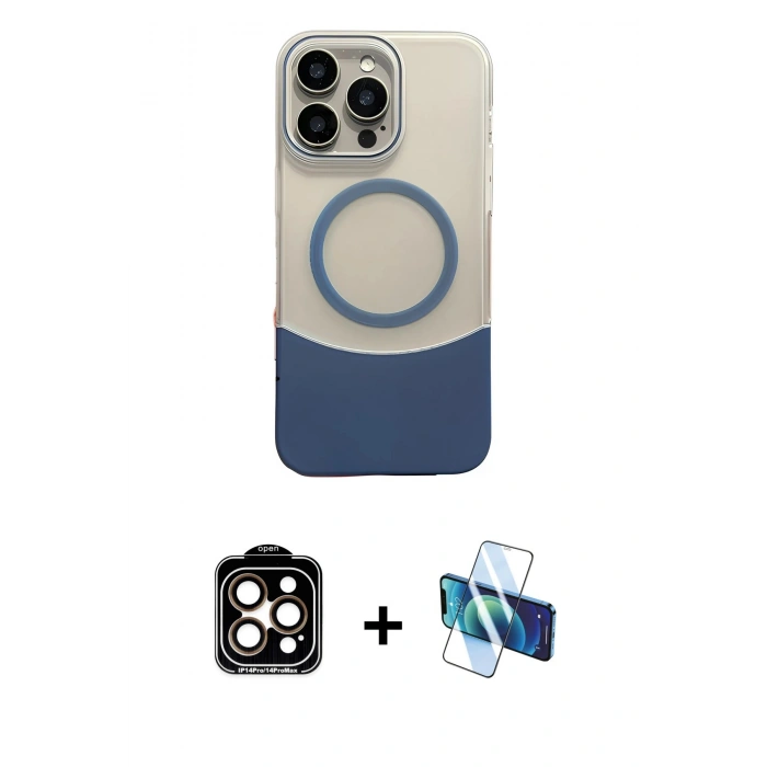 MARSİLYAN™- iPhone 14 Pro Max Kılıf Kozmos Form Özel Seri - Siyah 3D Antistatik Cam Ekran Koruyucu + PVD Metal Kamera Lens - TU