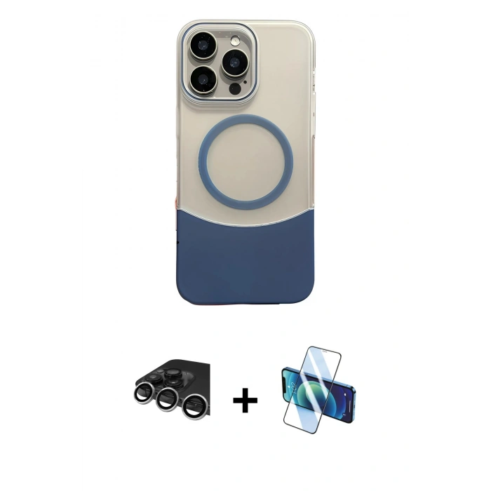 MARSİLYAN™- iPhone 14 Pro Max Kılıf Kozmos Form Özel Seri - Siyah 3D Antistatik Cam Ekran Koruyucu + Raze Metal Kamera Lens - GS