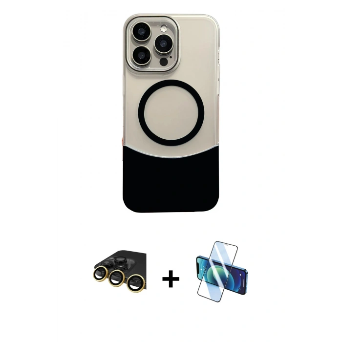 MARSİLYAN™- iPhone 14 Pro Max Kılıf Kozmos Form Özel Seri - Siyah 3D Antistatik Cam Ekran Koruyucu + Raze Metal Kamera Lens - GD