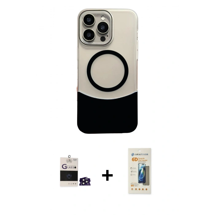 MARSİLYAN™- iPhone 14 Pro Max Kılıf Kozmos Form Özel Seri - Siyah 6D Mat Seramik Hayalet Nano Ekran Koruyucu + Bilvis Titan Kamera Lens - DNMR