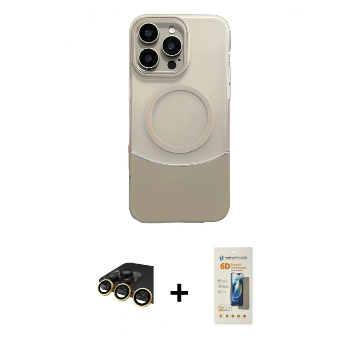 MARSİLYAN™- iPhone 14 Pro Max Kılıf Kozmos Form Özel Seri - Siyah 6D Mat Seramik Hayalet Nano Ekran Koruyucu + Gold Raze Metal Kamera Lens
