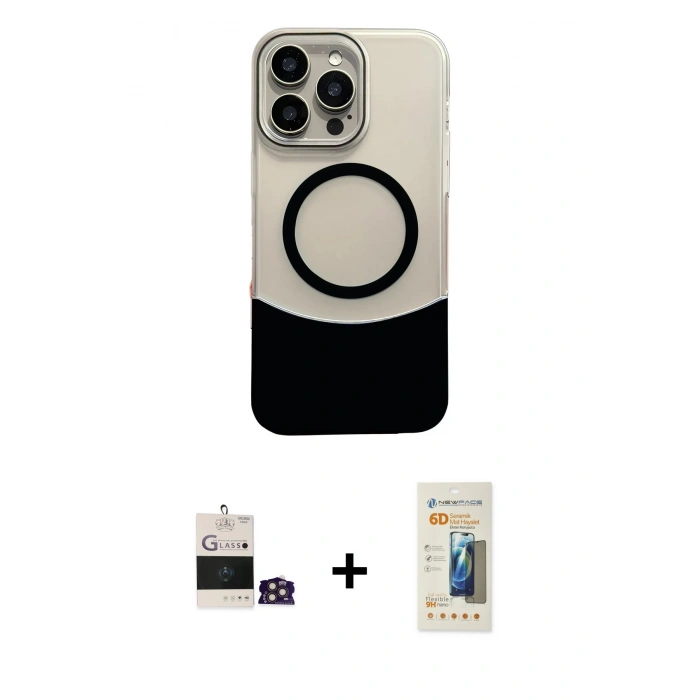 MARSİLYAN™- iPhone 14 Pro Max Kılıf Kozmos Form Özel Seri - Siyah 6D Mat Seramik Hayalet Nano Ekran Koruyucu + Bilvis Titan Kamera Lens - GD