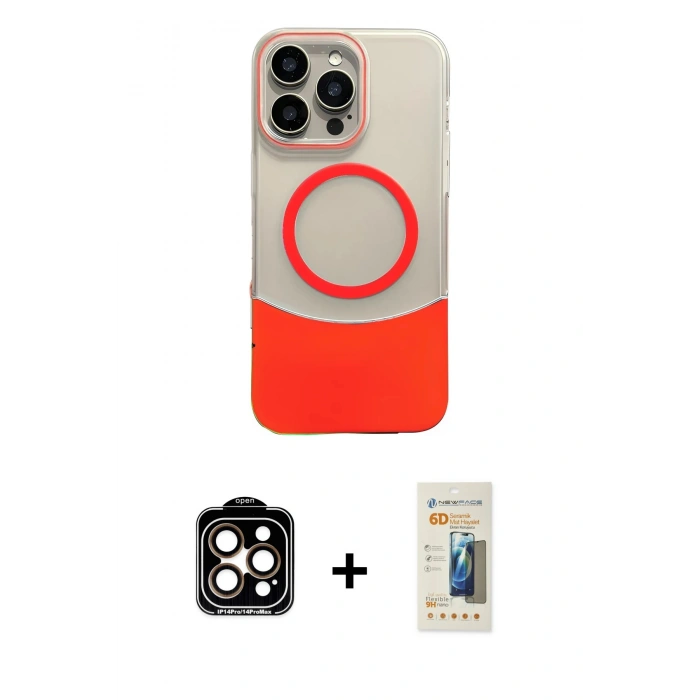 MARSİLYAN™- iPhone 14 Pro Max Kılıf Kozmos Form Özel Seri - Siyah 6D Mat Seramik Hayalet Nano Ekran Koruyucu + PVD Metal Kamera Lens - TU