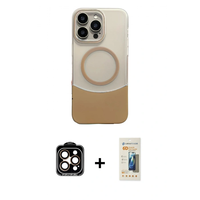 MARSİLYAN™- iPhone 14 Pro Max Kılıf Kozmos Form Özel Seri - Siyah 6D Mat Seramik Hayalet Nano Ekran Koruyucu + PVD Metal Kamera Lens - TU