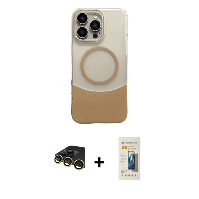 MARSİLYAN™- iPhone 14 Pro Max Kılıf Kozmos Form Özel Seri - Siyah 6D Mat Seramik Hayalet Nano Ekran Koruyucu + Gold Raze Metal Kamera Lens