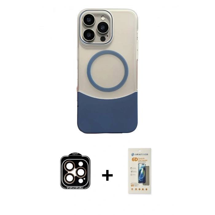 MARSİLYAN™- iPhone 14 Pro Max Kılıf Kozmos Form Özel Seri - Siyah 6D Mat Seramik Hayalet Nano Ekran Koruyucu + PVD Metal Kamera Lens - TU