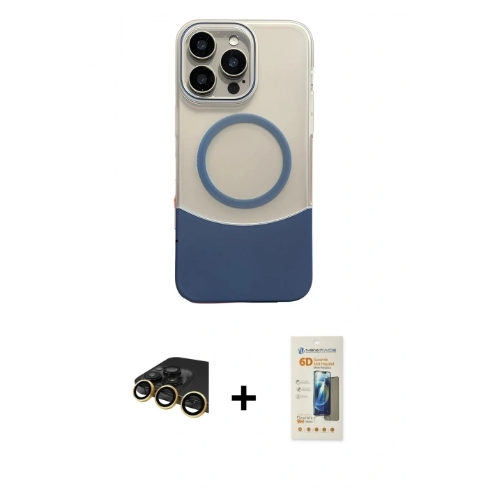 MARSİLYAN™- iPhone 14 Pro Max Kılıf Kozmos Form Özel Seri - Siyah 6D Mat Seramik Hayalet Nano Ekran Koruyucu + Gold Raze Metal Kamera Lens