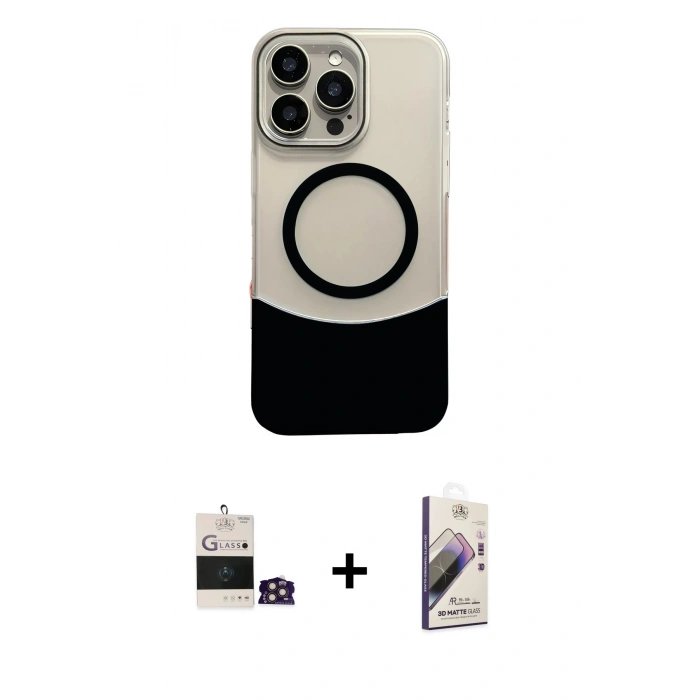 MARSİLYAN™- iPhone 14 Pro Max Kılıf Kozmos Form Özel Seri - Siyah Bilvis 3D Mat Cam Ekran Koruyucu + Bilvis Titan Kamera Lens - GD