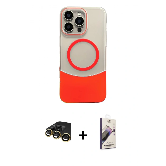 MARSİLYAN™- iPhone 14 Pro Max Kılıf Kozmos Form Özel Seri - Siyah Bilvis 3D Mat Cam Ekran Koruyucu + Gold Raze Metal Kamera Lens