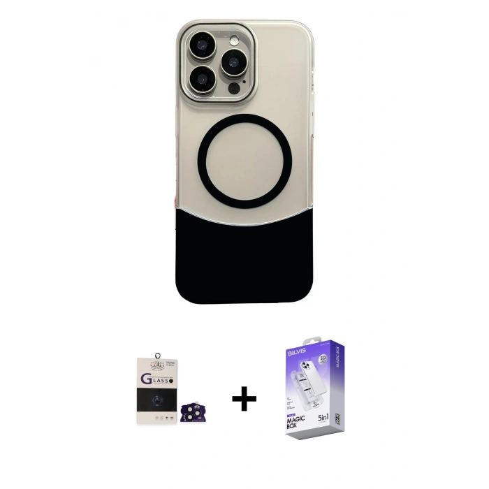 MARSİLYAN™- iPhone 14 Pro Max Kılıf Kozmos Form Özel Seri - Siyah Bilvis 5in1 3D Magic Cam Ekran Koruyucu + Bilvis Titan Kamera Lens - DNMR