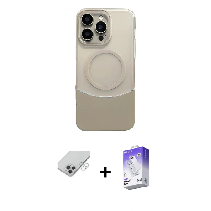 MARSİLYAN™- iPhone 14 Pro Max Kılıf Kozmos Form Özel Seri - Siyah Bilvis 5in1 3D Magic Cam Ekran Koruyucu + Band Metal Kamera Lens - GS