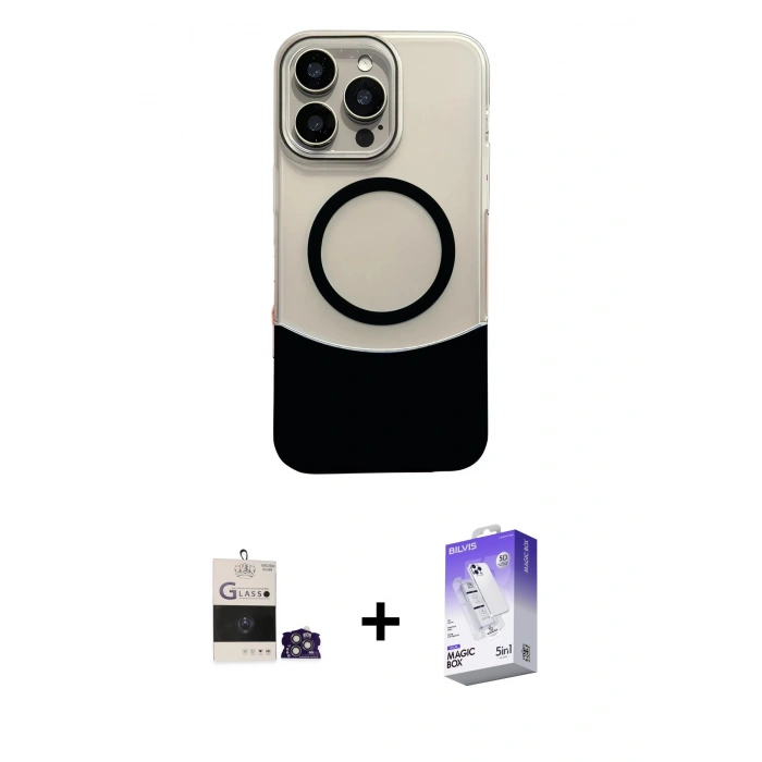 MARSİLYAN™- iPhone 14 Pro Max Kılıf Kozmos Form Özel Seri - Siyah Bilvis 5in1 3D Magic Cam Ekran Koruyucu + Bilvis Titan Kamera Lens - GS