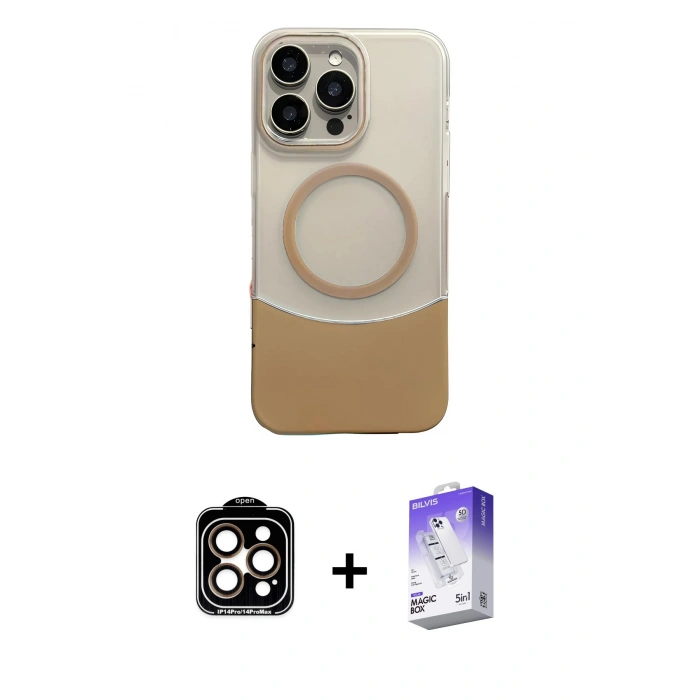 MARSİLYAN™- iPhone 14 Pro Max Kılıf Kozmos Form Özel Seri - Siyah Bilvis 5in1 3D Magic Cam Ekran Koruyucu + PVD Metal Kamera Lens - TU