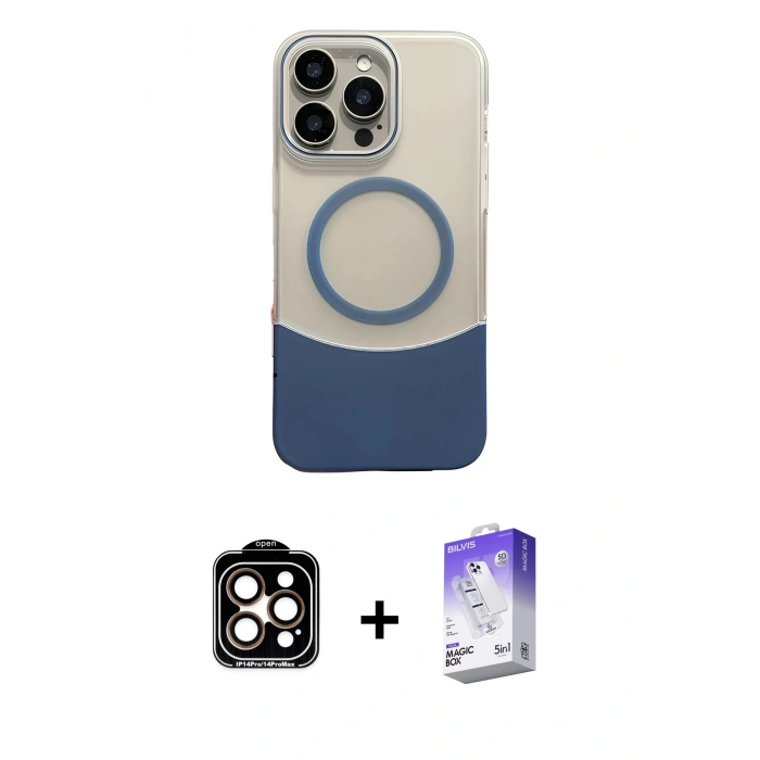 MARSİLYAN™- iPhone 14 Pro Max Kılıf Kozmos Form Özel Seri - Siyah Bilvis 5in1 3D Magic Cam Ekran Koruyucu + PVD Metal Kamera Lens - TU