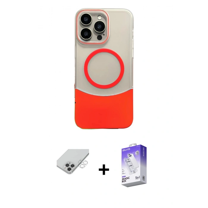 MARSİLYAN™- iPhone 14 Pro Max Kılıf Kozmos Form Özel Seri - Siyah Bilvis 5in1 3D Magic Cam Ekran Koruyucu + Band Metal Kamera Lens - GS