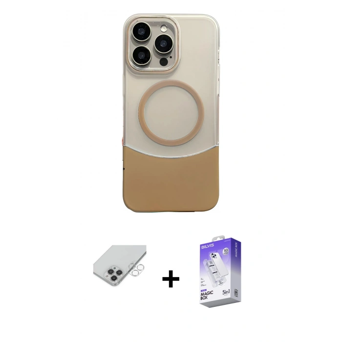 MARSİLYAN™- iPhone 14 Pro Max Kılıf Kozmos Form Özel Seri - Siyah Bilvis 5in1 3D Magic Cam Ekran Koruyucu + Band Metal Kamera Lens - GS