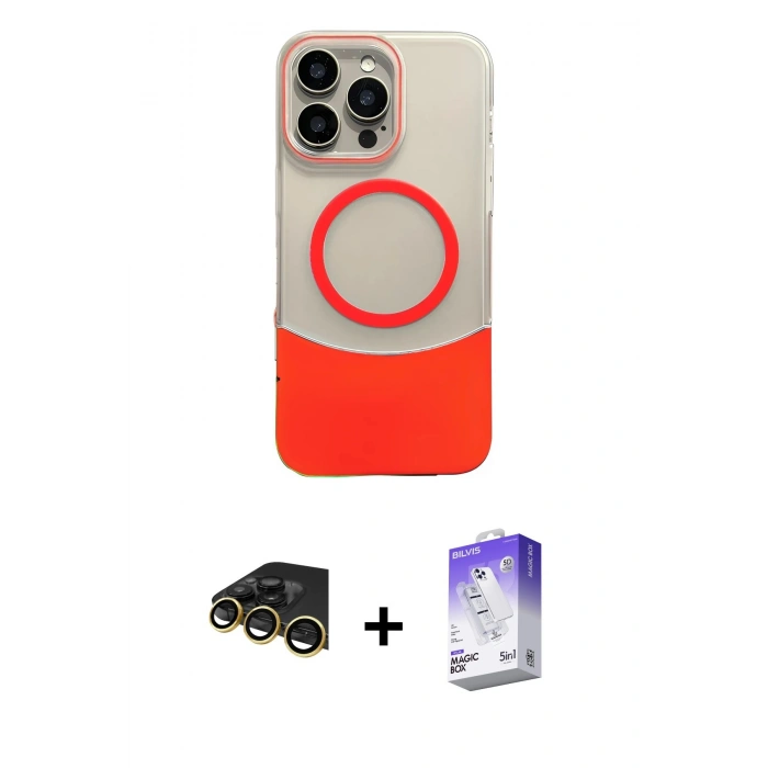 MARSİLYAN™- iPhone 14 Pro Max Kılıf Kozmos Form Özel Seri - Siyah Bilvis 5in1 3D Magic Cam Ekran Koruyucu + Raze Metal Kamera Lens - GD