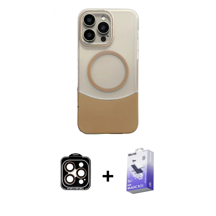 MARSİLYAN™- iPhone 14 Pro Max Kılıf Kozmos Form Özel Seri - Siyah Bilvis 5in1 5D Magic Hayalet Cam Ekran Koruyucu + PVD Metal Kamera Lens - TU